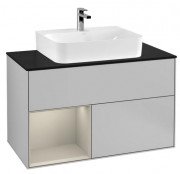 Тумба под раковину Villeroy & Boch Finion 100х50,1 см с подсветкой МДФ светло-серый матовый лак/песок матовый лак/стекло черное матовое G112HHGJ