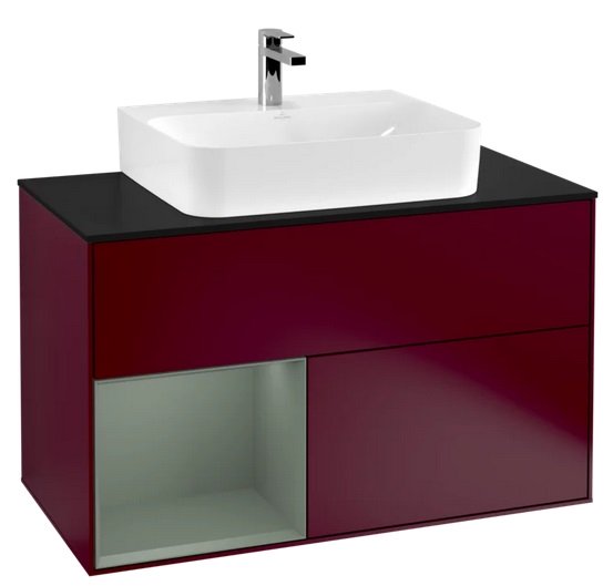 Тумба под раковину Villeroy & Boch Finion 100х50,1 см с подсветкой МДФ пион матовый лак/оливковый матовый лак/стекло черное матовое G112GMHB