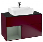 Тумба под раковину Villeroy & Boch Finion 100х50,1 см с подсветкой МДФ пион матовый лак/оливковый матовый лак/стекло черное матовое G112GMHB