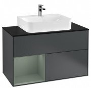 Тумба под раковину Villeroy & Boch Finion 100х50,1 см с подсветкой МДФ темно-синий матовый лак/оливковый матовый лак/стекло черное матовое G112GMHG