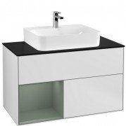 Тумба під раковину Villeroy & Boch Finion 100х50,1 см із підсвічуванням МДФ білий матовий лак/оливковий матовий лак/скло чорне матове G112GMMT