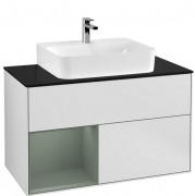 Тумба под раковину Villeroy & Boch Finion 100х50,1 см с подсветкой МДФ белый матовый лак/оливковый матовый лак/стекло черное матовое G112GMMT