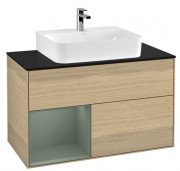 Тумба під раковину Villeroy & Boch Finion 100х50,1 см з підсвічуванням ДСП шпон дуба/оливковий матовий лак/скло чорне матове G112GMPC