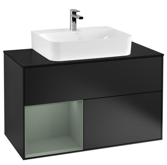 Тумба под раковину Villeroy & Boch Finion 100х50,1 см с подсветкой МДФ черный матовый лак/оливковый матовый лак/стекло черное матовое G112GMPD