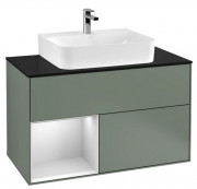 Тумба под раковину Villeroy & Boch Finion 100х50,1 см с подсветкой МДФ оливковый матовый лак/белый матовый лак/стекло черное матовое G112MTGM