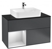 Тумба под раковину Villeroy & Boch Finion 100х50,1 см с подсветкой МДФ темно-синий матовый лак/белый матовый лак/стекло черное матовое G112MTHG