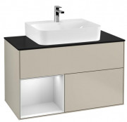 Тумба под раковину Villeroy & Boch Finion 100х50,1 см с подсветкой МДФ песок матовый лак/белый матовый лак/стекло черное матовое G112MTHH