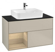 Тумба под раковину Villeroy & Boch Finion 100х50,1 см с подсветкой МДФ песок матовый лак/шпон дуба/стекло черное матовое G112PCHH