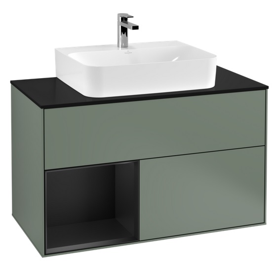 Тумба под раковину Villeroy & Boch Finion 100х50,1 см с подсветкой МДФ оливковый матовый лак/черный матовый лак/стекло черное матовое G112PDGM