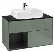 Тумба под раковину Villeroy & Boch Finion 100х50,1 см с подсветкой МДФ оливковый матовый лак/черный матовый лак/стекло черное матовое G112PDGM