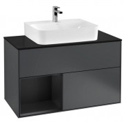 Тумба под раковину Villeroy & Boch Finion 100х50,1 см с подсветкой МДФ темно-синий матовый лак/черный матовый лак/стекло черное матовое G112PDHG