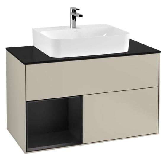 Тумба под раковину Villeroy & Boch Finion 100х50,1 см с подсветкой МДФ песок матовый лак/черный матовый лак/стекло черное матовое G112PDHH