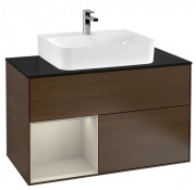 Тумба под раковину Villeroy & Boch Finion 100х50,1 см с подсветкой ДСП шпон грецкого ореха/песок матовый лак/стекло черное матовое G112HHGN