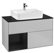 Тумба под раковину Villeroy & Boch Finion 100х50,1 см с подсветкой МДФ светло-серый матовый лак/глянцевый черный лак/стекло черное матовое G112PHGJ