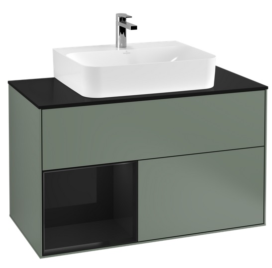 Тумба под раковину Villeroy & Boch Finion 100х50,1 см с подсветкой МДФ оливковый матовый лак/глянцевый черный лак/стекло черное матовое G112PHGM