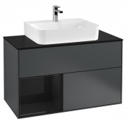 Тумба под раковину Villeroy & Boch Finion 100х50,1 см с подсветкой МДФ темно-синий матовый лак/глянцевый черный лак/стекло черное матовое G112PHHG