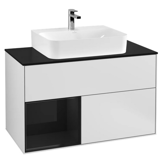 Тумба під раковину Villeroy & Boch Finion 100х50,1 см із підсвічуванням МДФ білий матовий лак/глянцевий чорний лак/скло чорне матове G112PHMT