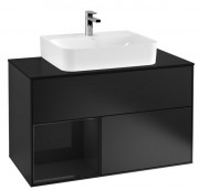Тумба под раковину Villeroy & Boch Finion 100х50,1 см с подсветкой МДФ черный матовый лак/глянцевый черный лак/стекло черное матовое G112PHPD