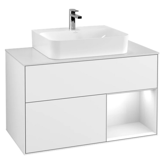 Тумба под раковину Villeroy & Boch Finion 100х50,1 см с подсветкой МДФ глянцевый белый лак/стекло белое матовое F121GFGF