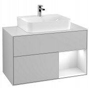 Тумба под раковину Villeroy & Boch Finion 100х50,1 см с подсветкой МДФ светло-серый матовый лак/глянцевый белый лак/стекло белое матовое F121GFGJ