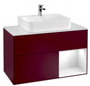 Тумба под раковину Villeroy & Boch Finion 100х50,1 см с подсветкой МДФ пион матовый лак/глянцевый белый лак/стекло белое матовое F121GFHB