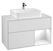 Тумба под раковину Villeroy & Boch Finion 100х50,1 см с подсветкой МДФ белый матовый лак/глянцевый белый лак/стекло белое матовое F121GFMT