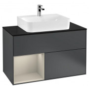 Тумба под раковину Villeroy & Boch Finion 100х50,1 см с подсветкой МДФ темно-синий матовый лак/песок матовый лак/стекло черное матовое G112HHHG
