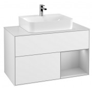 Тумба под раковину Villeroy & Boch Finion 100х50,1 см с подсветкой МДФ глянцевый белый лак/светло-серый матовый лак/стекло белое матовое F121GJGF