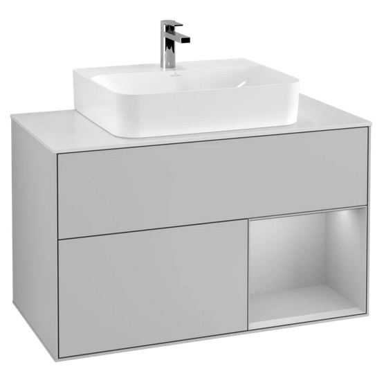 Тумба під раковину Villeroy & Boch Finion 100х50,1 см із підсвічуванням МДФ світло-сірий матовий лак/скло біле матове F121GJGJ