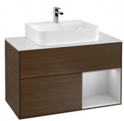 Тумба под раковину Villeroy & Boch Finion 100х50,1 см с подсветкой ДСП шпон грецкого ореха/светло-серый матовый лак/стекло белое матовое F121GJGN