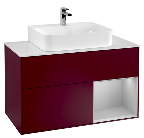 Тумба под раковину Villeroy & Boch Finion 100х50,1 см с подсветкой МДФ пион матовый лак/светло-серый матовый лак/стекло белое матовое F121GJHB