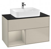 Тумба под раковину Villeroy & Boch Finion 100х50,1 см с подсветкой МДФ песок матовый лак/стекло черное матовое G112HHHH
