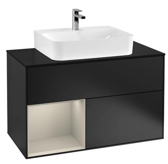 Тумба под раковину Villeroy & Boch Finion 100х50,1 см с подсветкой МДФ черный матовый лак/песок матовый лак/стекло черное матовое G112HHPD