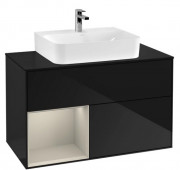 Тумба под раковину Villeroy & Boch Finion 100х50,1 см с подсветкой МДФ глянцевый черный лак/песок матовый лак/стекло черное матовое G112HHPH