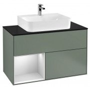 Тумба под раковину Villeroy & Boch Finion 100х50,1 см с подсветкой МДФ оливковый матовый лак/белый матовый лак/стекло черное матовое G112MTGM