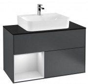 Тумба под раковину Villeroy & Boch Finion 100х50,1 см с подсветкой МДФ темно-синий матовый лак/белый матовый лак/стекло черное матовое G112MTHG