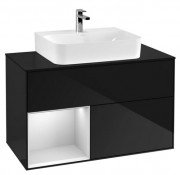 Тумба під раковину Villeroy & Boch Finion 100х50,1 см із підсвічуванням МДФ глянсовий чорний лак/білий матовий лак/скло чорне матове G112MTPH