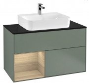 Тумба под раковину Villeroy & Boch Finion 100х50,1 см с подсветкой МДФ оливковый матовый лак/шпон дуба/стекло черное матовое G112PCGM