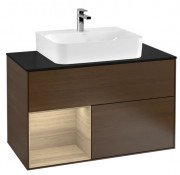 Тумба под раковину Villeroy & Boch Finion 100х50,1 см с подсветкой ДСП шпон грецкого ореха/шпон дуба/стекло черное матовое G112PCGN