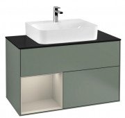 Тумба под раковину Villeroy & Boch Finion 100х50,1 см с подсветкой МДФ оливковый матовый лак/песок матовый лак/стекло черное матовое G112HHGM