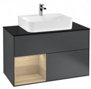 Тумба под раковину Villeroy & Boch Finion 100х50,1 см с подсветкой МДФ темно-синий матовый лак/шпон дуба/стекло черное матовое G112PCHG