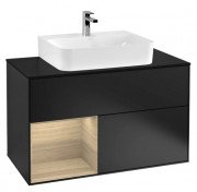 Тумба під раковину Villeroy & Boch Finion 100х50,1 см з підсвічуванням МДФ чорний матовий лак/шпон дуба/скло чорне матове G112PCPD