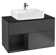Тумба под раковину Villeroy & Boch Finion 100х50,1 см с подсветкой МДФ темно-синий матовый лак/черный матовый лак/стекло черное матовое G112PDHG