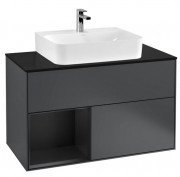 Тумба під раковину Villeroy & Boch Finion 100х50,1 см із підсвічуванням МДФ темно-синій матовий лак/чорний матовий лак/скло чорне матове G112PDHG