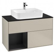 Тумба под раковину Villeroy & Boch Finion 100х50,1 см с подсветкой МДФ песок матовый лак/черный матовый лак/стекло черное матовое G112PDHH
