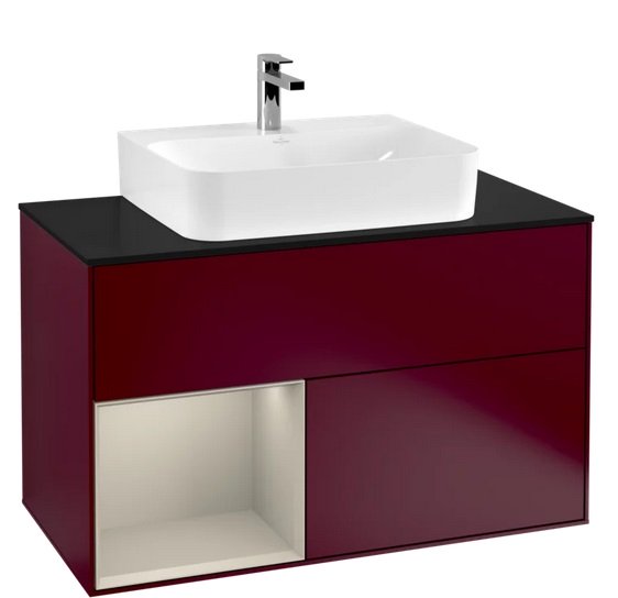 Тумба под раковину Villeroy & Boch Finion 100х50,1 см с подсветкой МДФ пион матовый лак/песок матовый лак/стекло черное матовое G112HHHB