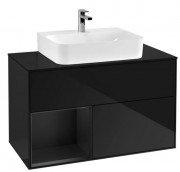 Тумба под раковину Villeroy & Boch Finion 100х50,1 см с подсветкой МДФ глянцевый черный лак/черный матовый лак/стекло черное матовое G112PDPH