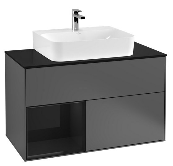 Тумба под раковину Villeroy & Boch Finion 100х50,1 см с подсветкой МДФ антрацит матовый лак/глянцевый черный лак/стекло черное матовое G112PHGK