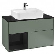 Тумба під раковину Villeroy & Boch Finion 100х50,1 см із підсвічуванням МДФ оливковий матовий лак/глянцевий чорний лак/скло чорне матове G112PHGM