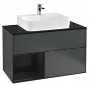 Тумба под раковину Villeroy & Boch Finion 100х50,1 см с подсветкой МДФ темно-синий матовый лак/глянцевый черный лак/стекло черное матовое G112PHHG